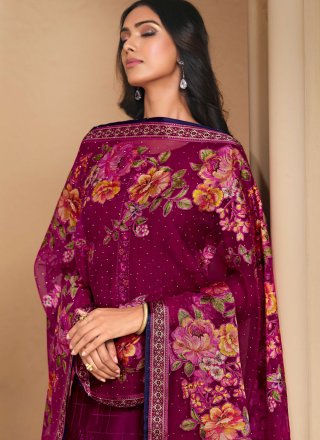 Groovy Purple Chiffon Straight Salwar Suit with Embroidered Work