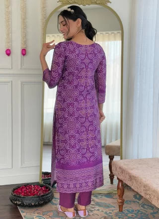 Hand and Print Work Pure Crepe Salwar Suit In Purple for Ceremonial
