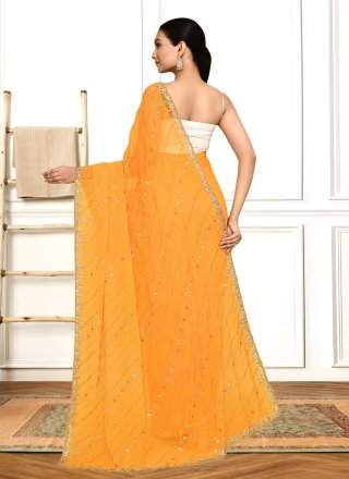 Hand Work Georgette Classic Saree In Mustard Colour