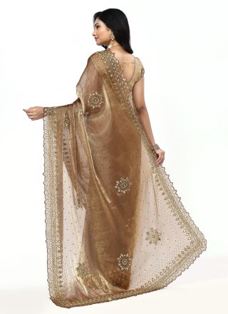 Hand Work JIMMY CHU Trendy Saree In Gold for Ceremonial
