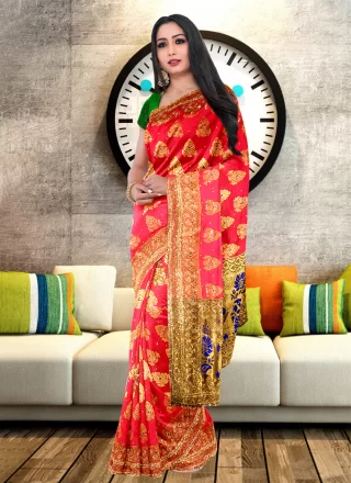 Hand Work Kanjivaram Silk Classic Sari In Pink Color