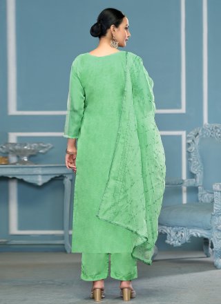 Hand Work Organza Salwar Suit In Sea Green Color