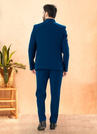 Hand Work Suiting Jodhpuri Suit In Blue Colour