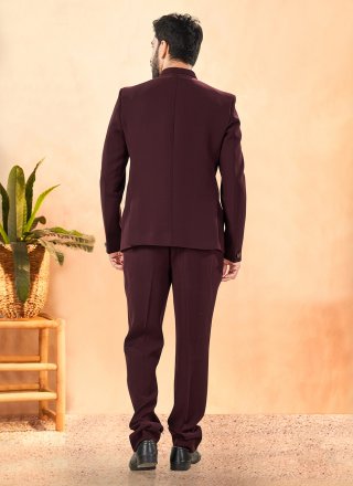 Hand Work Suiting Jodhpuri Suit In Maroon for Ceremonial