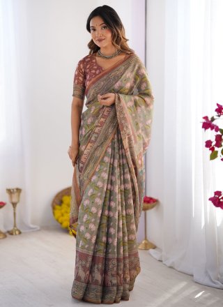 Handloom Cotton Contemporary Saree with Print Work