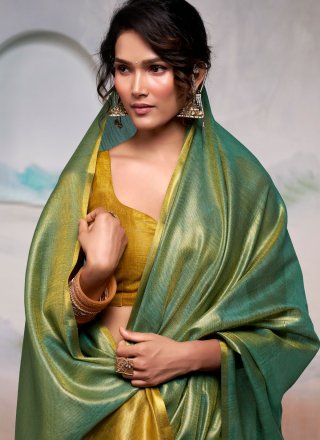 Handloom Silk Classic Sari In Teal