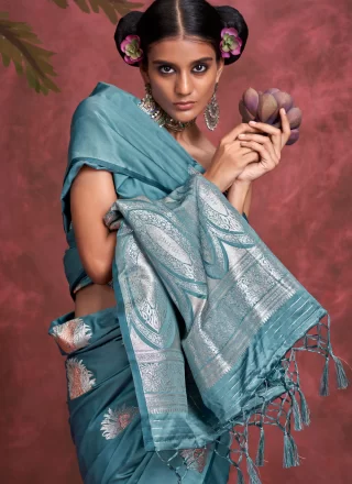 Handloom Silk Contemporary Sari with Banarasi Jari and Weaving Work