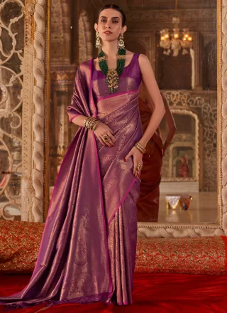 Handloom Silk Designer Saree In Purple Color