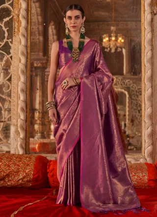 Handloom Silk Designer Saree In Purple Color