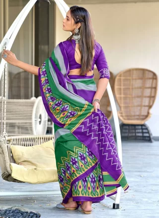 Heavenly Multi Colour Cotton Designer Saree with Strips Print Work