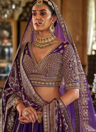 Honourable Violet Silk Lehenga Choli with Embroidered, Pearls, Sequins, Thread, Weaving and Zari Work
