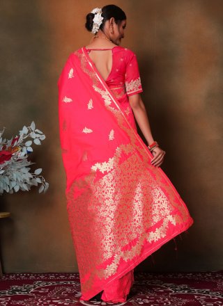 Hot Pink Art Silk Traditional Saree with Weaving Work for Casual
