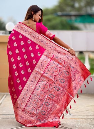 Hot Pink Banarasi Silk Jacquard and Woven Work Classic Saree for Ceremonial