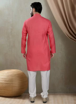 Hot Pink Cotton Plain Work Kurta Pyjama