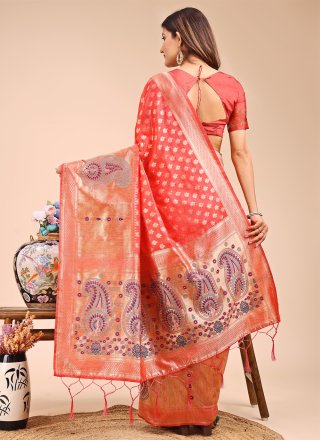 Hot Pink Cotton Woven Work Contemporary Saree