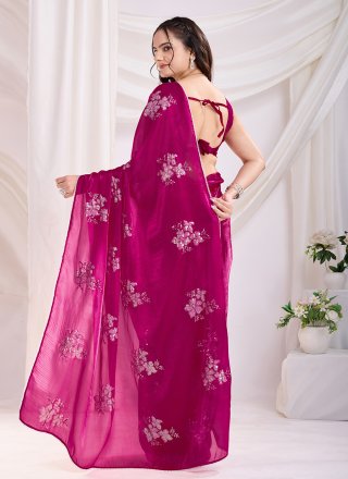 Hot Pink JIMMY CHU Embroidered and Sequins Work Trendy Saree