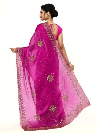 Hot Pink JIMMY CHU Hand Work Contemporary Saree