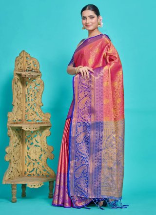 Hot Pink Kanjivaram Silk Classic Sari