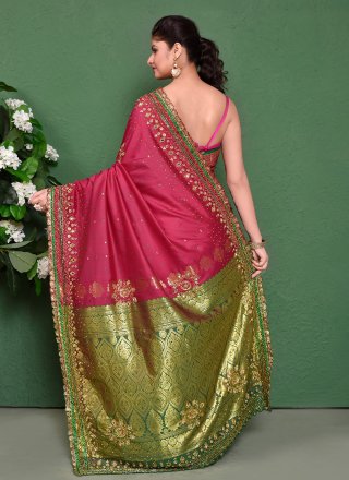 Hot Pink Kanjivaram Silk Classic Sari with Hand Work