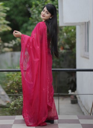 Hot Pink Net Contemporary Saree