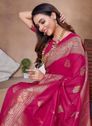 Hot Pink Silk Blend Classic Sari