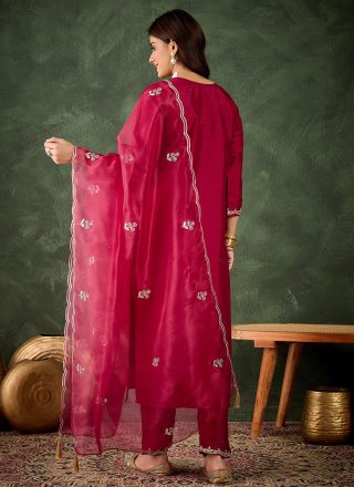 Hot Pink Silk Blend Embroidered Work Salwar Suit