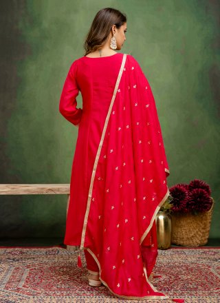 Hot Pink Silk Blend Embroidered Work Salwar Suit for Ceremonial
