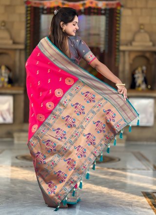 Hot Pink Silk Classic Sari with Jacquard Work