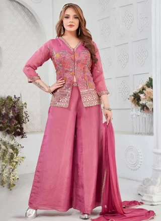 Hot Pink Silk Embroidered, Sequins and Zari Work Salwar Suit for Engagement