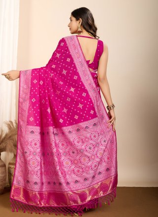 Hot Pink Silk Meenakari Work Trendy Saree