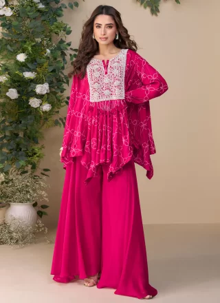 Hot Pink Silk Palazzo Salwar Suit with Embroidered Work