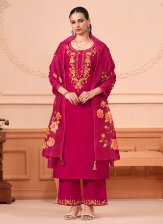Hot Pink Viscose Embroidered Work Salwar Suit