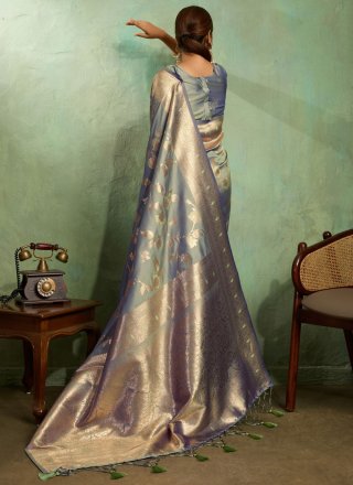 Hypnotic Grey Banarasi Silk Contemporary Saree with Jaal, Meenakari, Woven and Zari Work