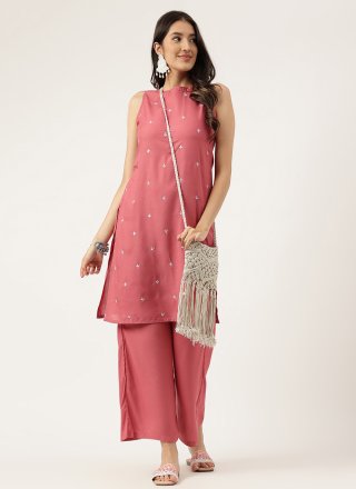 Hypnotic Pink Rayon Designer Kurti with Embroidered Work