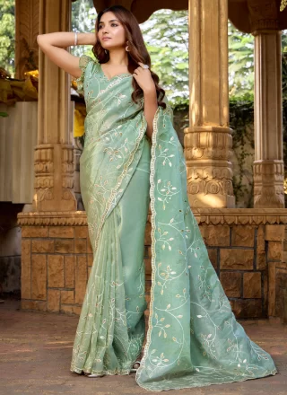 Hypnotic Sea Green Silk Designer Saree