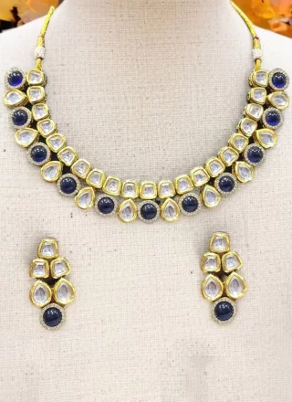 Immaculate Blue Stone Work Necklace Set
