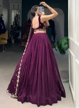 Immaculate Purple Organza Lehenga Choli In Plain