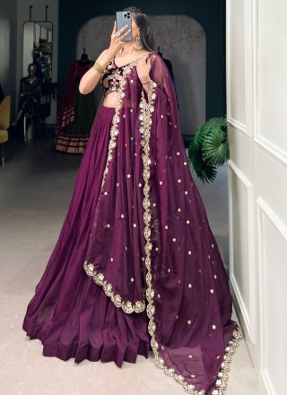 Immaculate Purple Organza Lehenga Choli In Plain