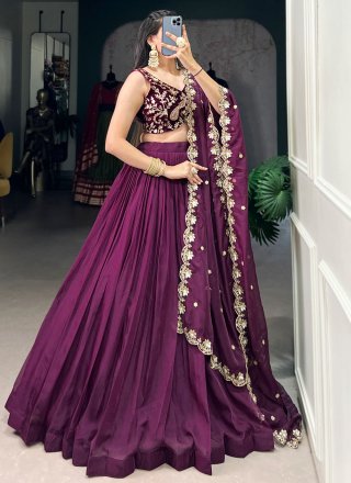 Immaculate Purple Organza Lehenga Choli In Plain