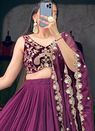 Immaculate Purple Organza Lehenga Choli In Plain