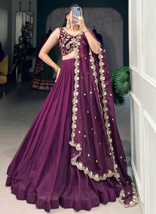 Immaculate Purple Organza Lehenga Choli In Plain