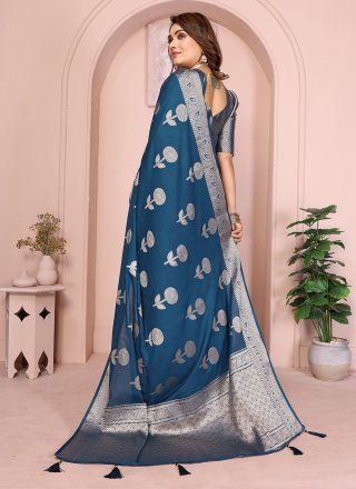 Impeccable Morpeach Georgette Contemporary Saree with Patch Border and Zari Work
