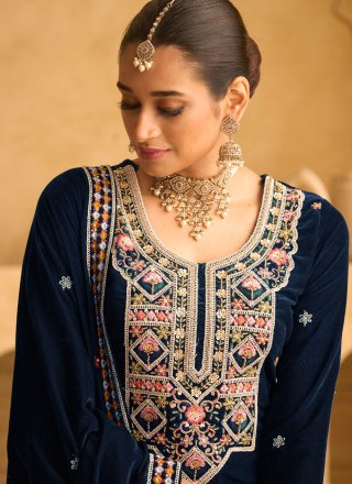 Imperial Blue Velvet Salwar Suit