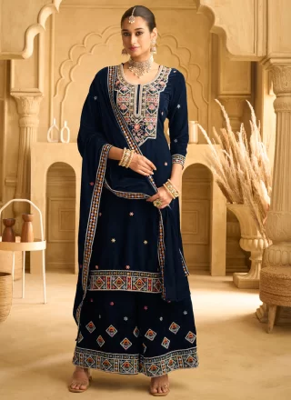 Imperial Blue Velvet Salwar Suit
