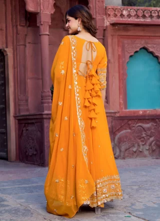Imperial Mustard Faux Georgette Floor Length Salwar Suit with Sequins, Thread and Zari Work