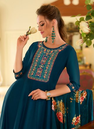 Imperial Teal Vichitra Silk Salwar Suit
