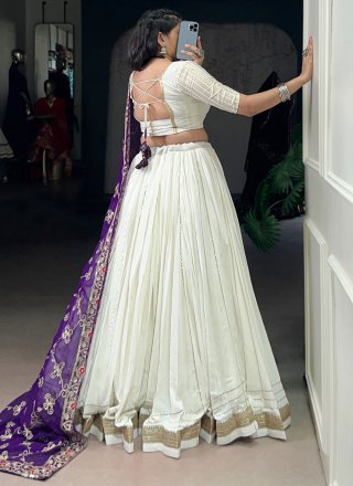 Imperial White Rayon Readymade Lehenga Choli with Lace Work