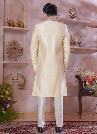 Impressive Gold Banarasi Silk Sherwani Mens Wear
