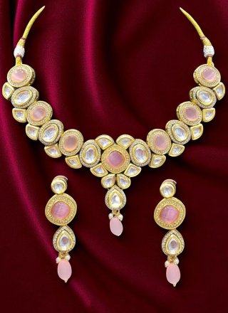Impressive Pink Beads and Stone Work Necklace Set
