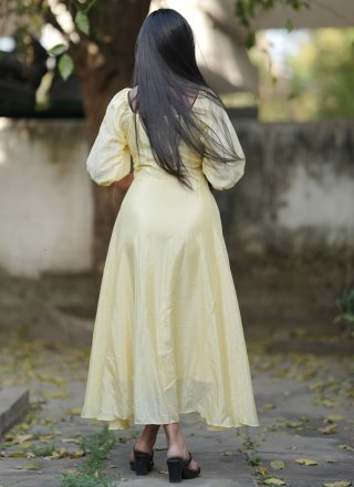Incredible Cream and Yellow Chinon Casual Kurti